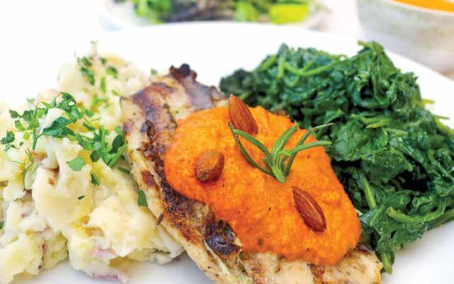 99 per person oven-roasted chicken with spices & herbs w/ your choice of two sides Mediterranean Salmon / 11.