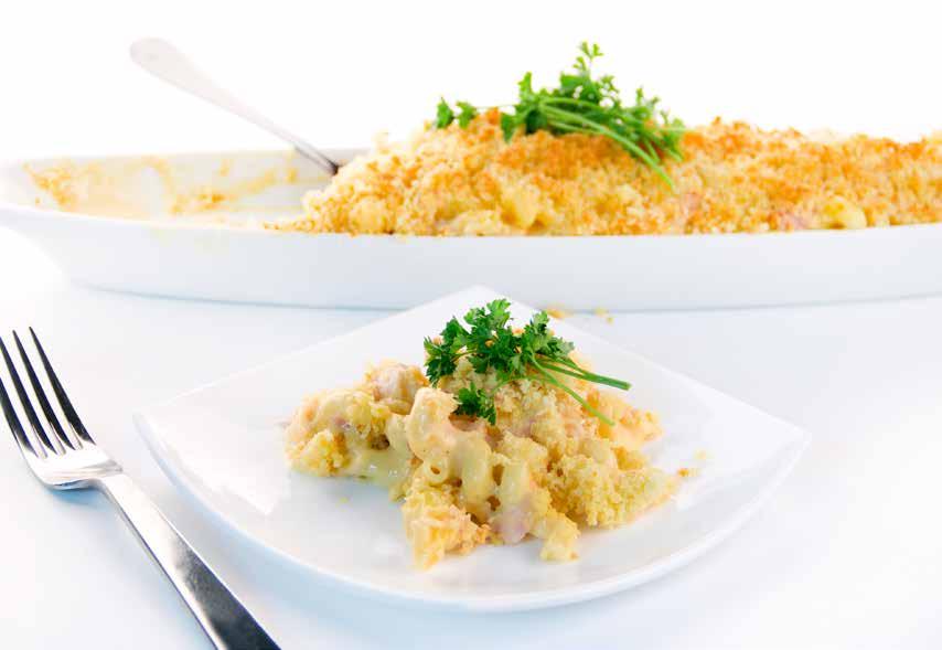 Catering Guide Turkey & Ham Macaroni & Cheese 1. Ladle both sauces in a sauté pan and heat until slow boil 2. Add turkey & ham and blend together, add pepper, pasta and coat evenly 3.