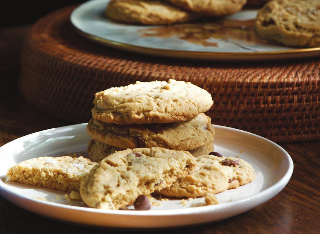 Peanut Butter Cookies with Chocolate Chips INGREDIENTS 1 C smooth peanut butter 1 C butter, softened 1 C light brown sugar ¾ C granulated sugar 2 large eggs 2 ½ C all purpose flour 1 tsp baking soda