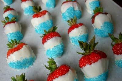 Red, White & Blue Chocolate Covered Strawberries Ingredients - 12 oz bag white chocolate chips - 16 oz strawberries - blue sugar sprinkles 1.