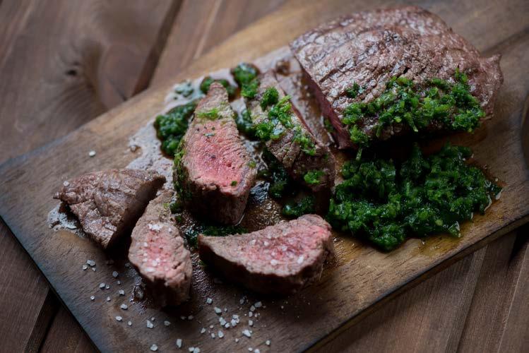 CHIMICHURRI SKIRT STEAK 1 lb. skirt steak For The Chimichurri 1 cup parsley, finely chopped ¼ cup mint, finely chopped 2 tbsp. oregano, finely chopped 3 garlic cloves, finely chopped 1 tsp.