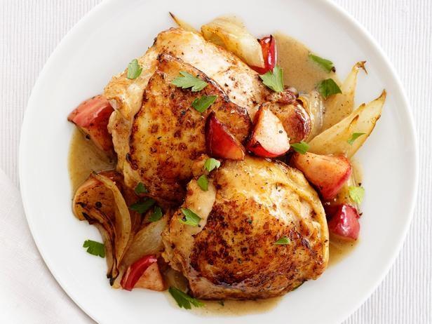 Fall Recipes Honey Mustard Chicken and Apples 8 skin-on, bone-in chicken thighs (2 to 2.