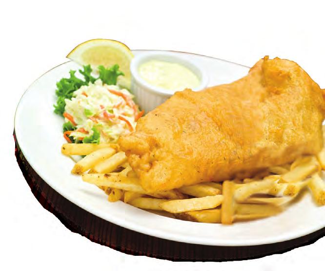 99 FISH English-style Fish & Chips One piece of our traditional English-style beer battered cod. Served with fries, coleslaw and lemon wedges. 11.99 Two pieces 13.