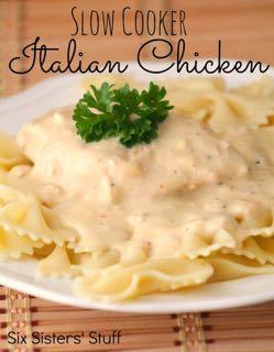 DAY 7 SLOW COOKER ITALIAN CHICKEN RECIPE M A I N D I S H Serves: 6 Prep Time: 5 Minutes Cook Time: 4 Hours 4 boneless skinless chicken breasts 1 (1 ounce) package zesty Italian dressing mix 1 (8