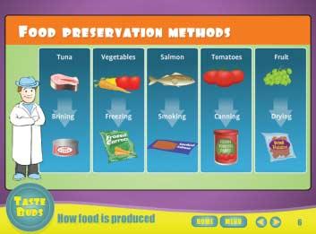 The teacher can use the controls to pause/play it. SCREEN 6 There are lots of different methods of food preservation i.e. brining, freezing, smoking, canning, drying.