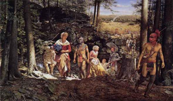 This painting, The Taking of Mary Jemison, by Robert Griffing depicts the