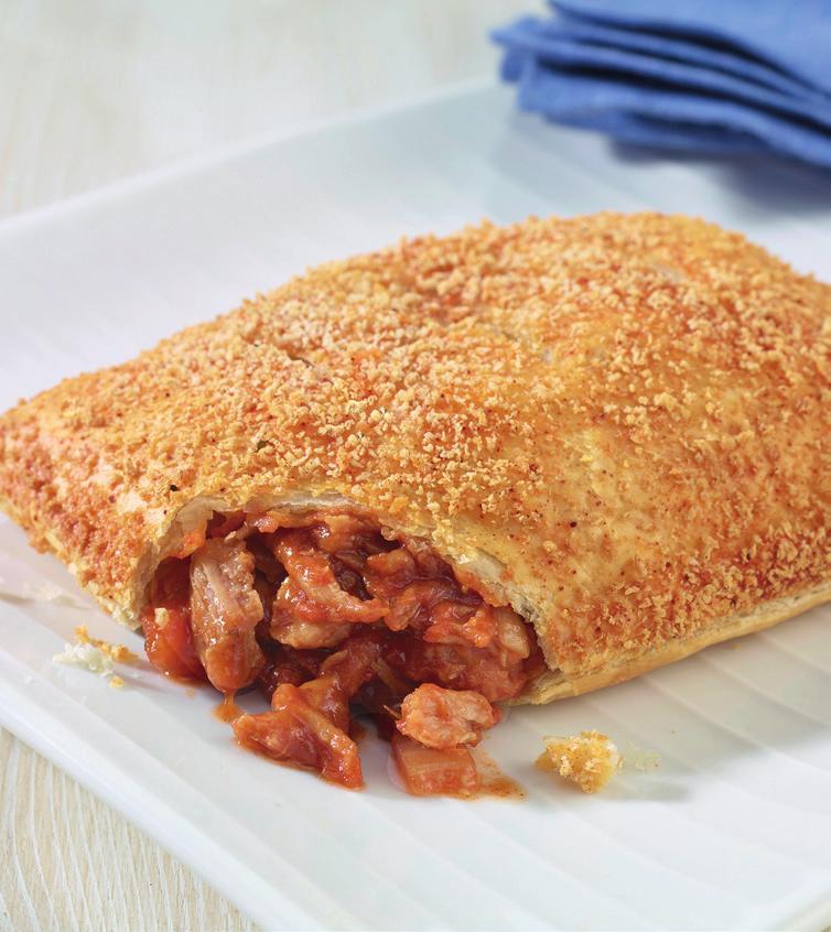 Pulled Pork Bake Tomato, pulled pork, onion in a rich barbecue sauce filling in puff pastry with a breadcrumb and paprika topping 1.