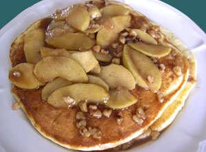 Autumn Apple Pancakes with Walnut Caramel Syrup This is like eating a caramel apple for breakfast tender pancakes smothered in apples and a buttery, caramel syrup.