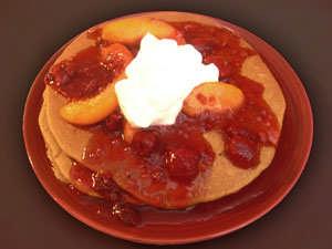 Peach Melba on Gingerbread Pancakes Peach Melba peaches and raspberries matches wonderfully with gingerbread pancakes. You can use the recipe that follows or by a gingerbread mix from our site.