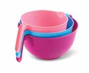 Bowls have 2, 3, and 4 quart capacity Handles and spouts for mixing and pouring