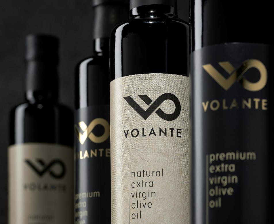 VOLANTE EXTRA VIRGIN OLIVE OIL 100% Olive Juice. Directly obtained from the olives with a processing time of less than 6 hours from being harvested. 100% Arbequina. One singe variety.