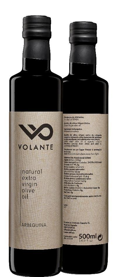 Volante Natural Extra Virgin olive oil 100% natural olive juice, Single-Estate and Single-variety Arbequina.