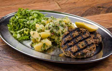 ..100 Flavoured mince pattie, served with Greek potato salad & lettuce salad Whole Calamari (S).