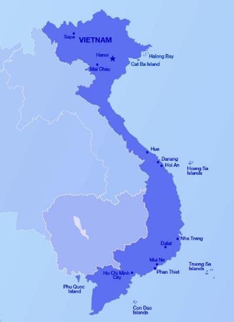 VIETNAM Lying beside Laos, Thailand and Cambodia on the eastern part of the IndoChinese Peninsular, Vietnam is