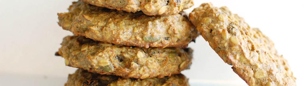 Monster Breakfast Cookies 11 ingredients 40 minutes 12 servings 1. Preheat oven to 350. 2. In one mixing bowl, combine mashed banana, eggs, grated carrot, almond butter, coconut oil and maple syrup.