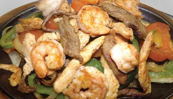 Steak or Mix Combination Fundida Chicken, steak & five shrimp - 15.49 Chicken, steak, five shrimp & chorizo - 16.49 Mushroom, onions, tomatoes and green peppers - 11.99 Fourteen grilled shrimp - 16.