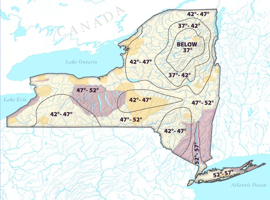 109 Soils of New York State New York State Mean Annual Temperature Map In all of New York s viticultural areas, the