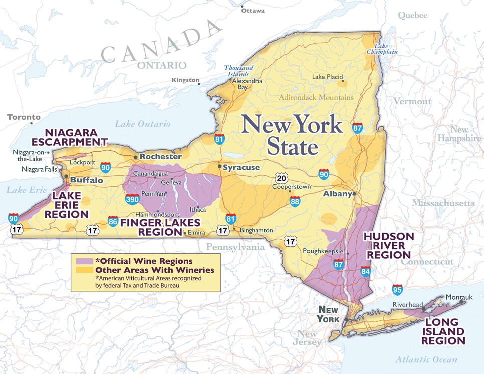 New York Wine Regions Map New York s Wine Regions Map Within New York s five wine regions, there are now nine officially recognized viticultural areas similar to the appellations of origin (such as