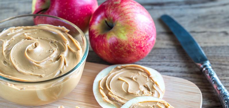 Kid s Corner Some Assembly Required Apple Snackwich Yield: - 2 servings 1 apple, variety of your choice 2 tablespoon creamy peanut butter, divided 2 teaspoons granola 2 teaspoons mini chocolate chips