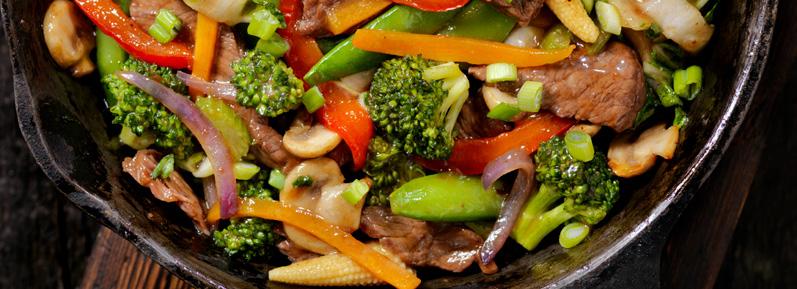 Easy Asian Stir-Fry 1 lb beef top round, or top sirloin steak, cut ¾-inch thick, or flank steak ¾ cup prepared stir-fry sauce, divided ¼ cup water 2 teaspoons olive oil, divided 3 cloves garlic,