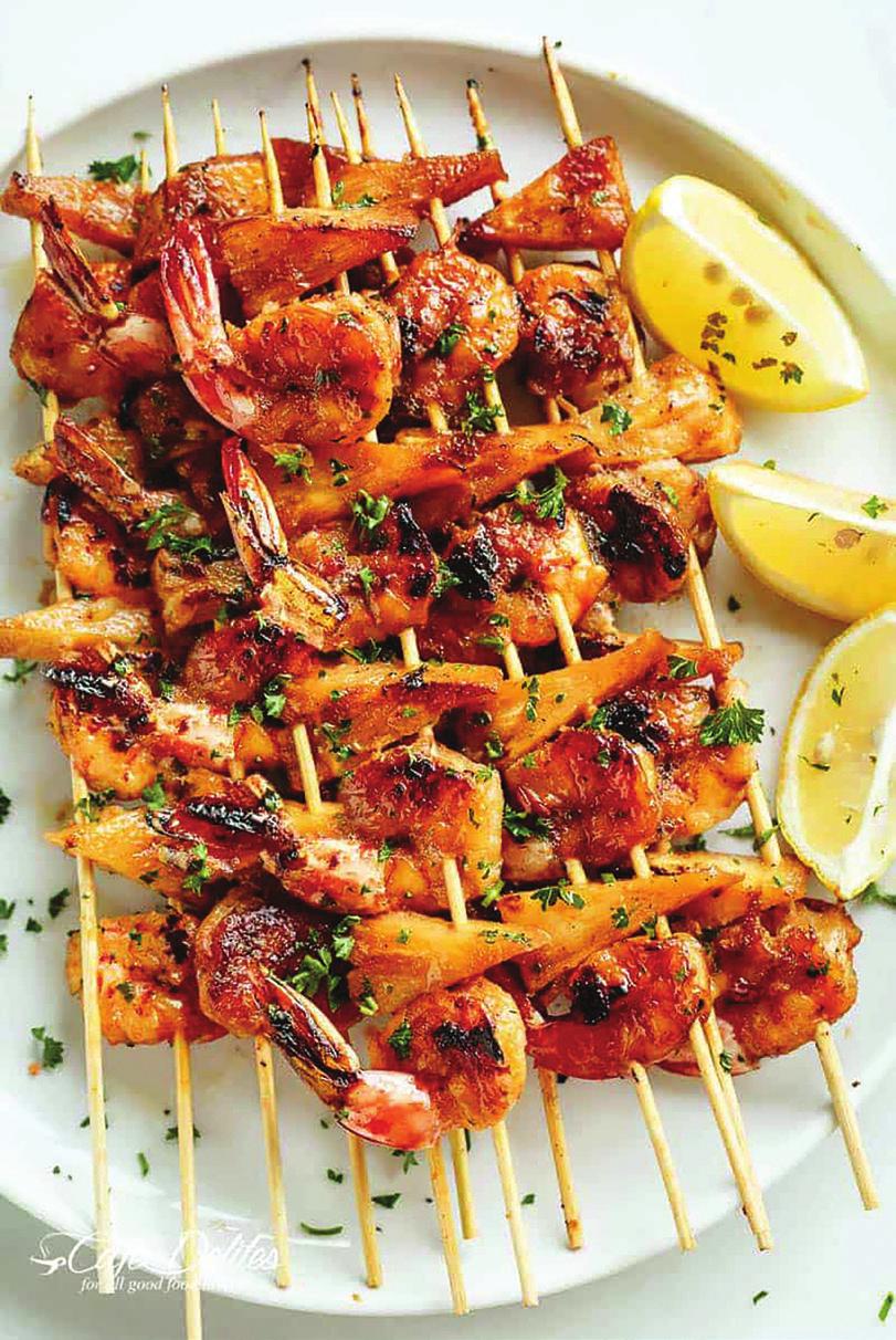 Roasted Shrimp and Pineapple Skewer 3 tablespoons butter, divided 1/4 cup honey 4 large cloves garlic, crushed (or 1 tablespoons minced garlic) 2 tablespoon low sodium soy sauce 1 tablespoon fresh