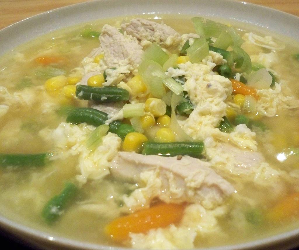 Quick protein soup 500ml chicken stock (made with 1 organic chicken stock cube) 200g chicken breast cut into strips 300 chopped frozen vegetables,
