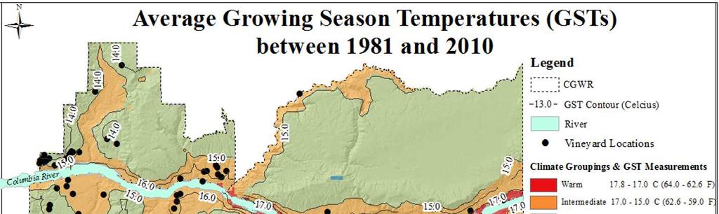 49 Figure 17. The climate groupings defined by average growing season temperatures (GSTs) range from cool to warm.