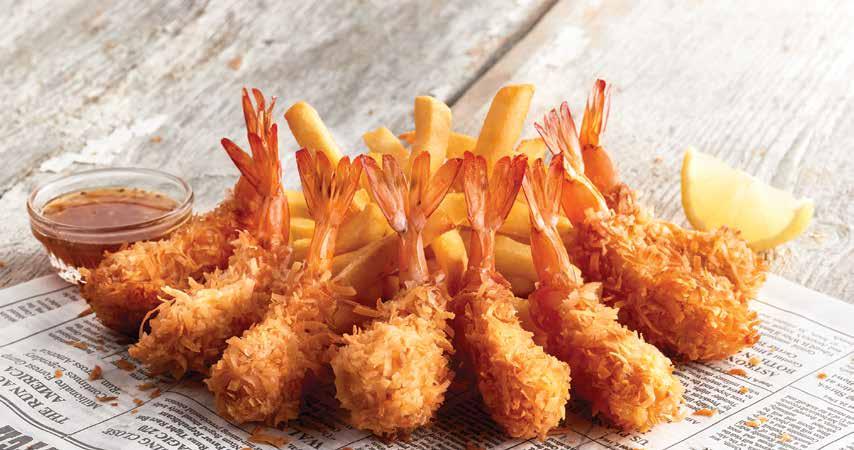 39 Dumb Luck Coconut Shrimp Bubba always loved this one! Hand dipped in flakey coconut, served with Cajun Marmalade and Fries. 1030 cals 21.