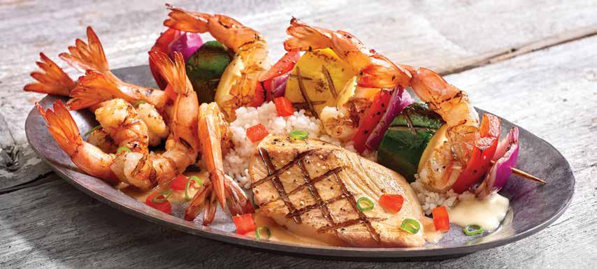 Grilled Seafood Trio Add a Fresh Garden Salad (150 cals) or Tossed Caesar Salad (400 cals) for 5.