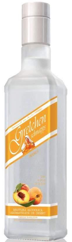 Alcoholic desert beverage "Gretchen Schnapps" with flavour of: Peach / almond The dessert flavored alcoholic drink Gretchen Schnapps is produced with aromas of peach, cranberry, black currant and