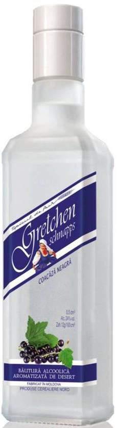 Alcoholic desert beverage "Gretchen Schnapps" with flavour of: cranberry / blackberry The dessert flavored alcoholic drink Gretchen Schnapps is produced with aromas of peach, cranberry, black currant