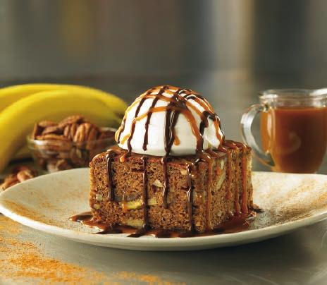 A delicious combination of banana, rich toffee, whipped cream, nuts and cinnamon. X.