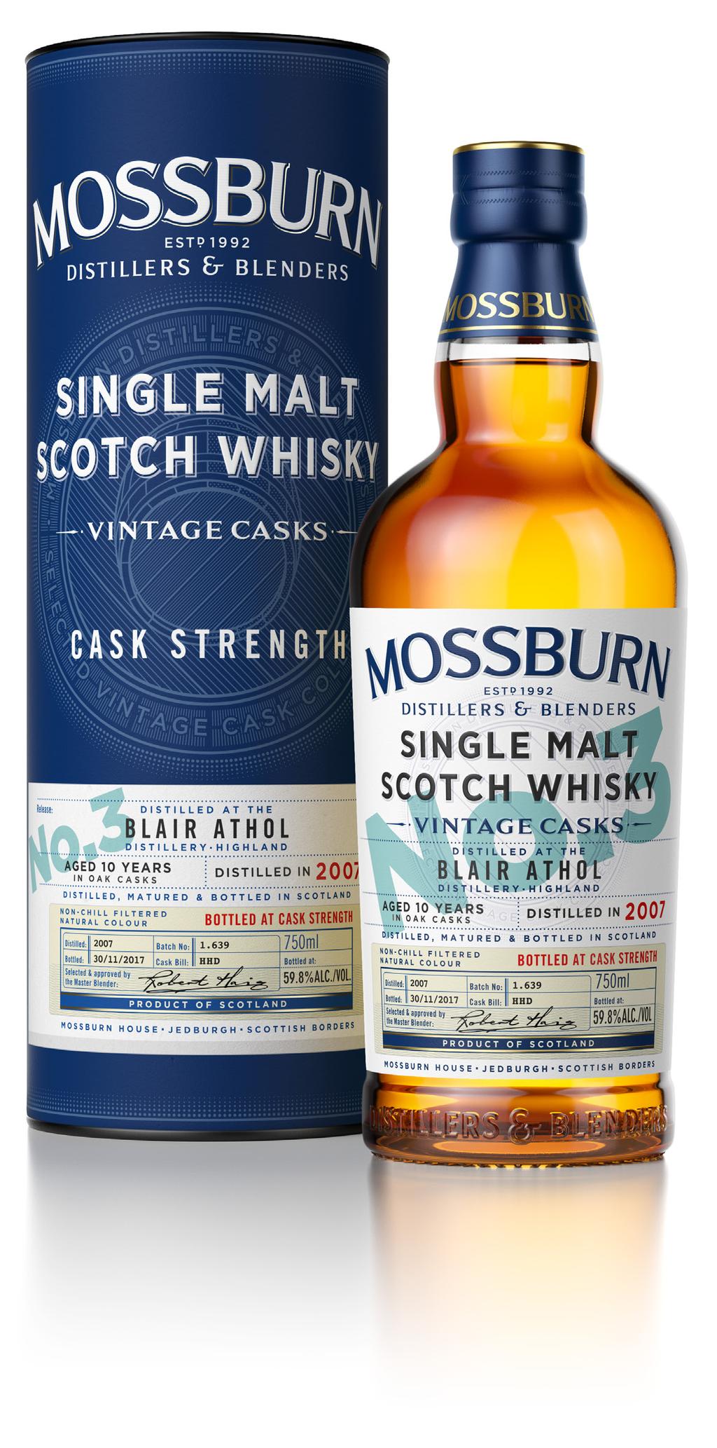 The Mossburn Vintage Casks range are a collection of Single Malt ABV AGED 10 YEARS IN CASK Highland Single Malt Scotch Whisky 59.