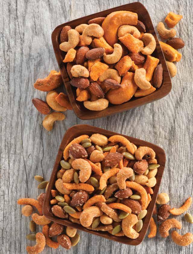 almonds and cashews mixed with pretzel pieces bursting with spicy buffalo flavoring. 7 oz.