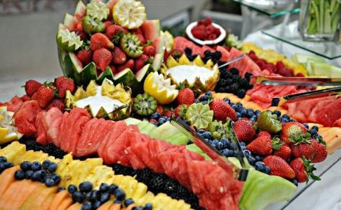 Fresh Fruit Display Fresh Fruit Display An Abundance of Seasonal Fresh Fruit and Berries Presented in a Colorful Display