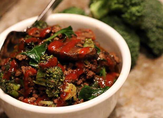 Drunken Five Spice Beef INGREDIENTS 1 1/2 lbs. Ground Beef 1 Can Coors Light (Or 1/2 Cup Red Wine) 150g Sliced Mushrooms 135g Chopped Broccoli 75g Raw Spinach 3 Tbsp. Reduced Sugar Ketchup 2 Tbsp.