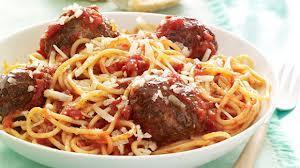 Spaghetti Our spaghetti is made with tomato or meat sauce, and meatballs can be added (ask server for the meatball of the day).