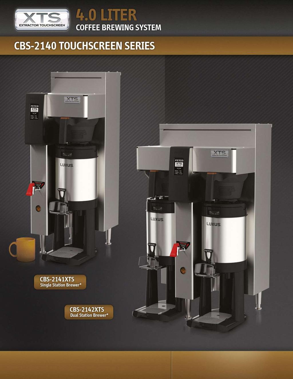 The.0 allon CBS-24 / 242 XTS Touchscreen Series Coffee Brewers provide flexibility in small-to-medium sized venues such as Convenience Stores, Bakery Cafés and Lobbies.