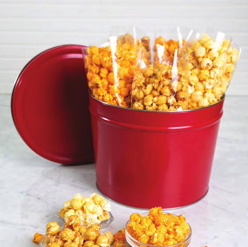 95 Candy Canister of Chocolate Caramel Corn We take our fresh popped Caramel Corn and