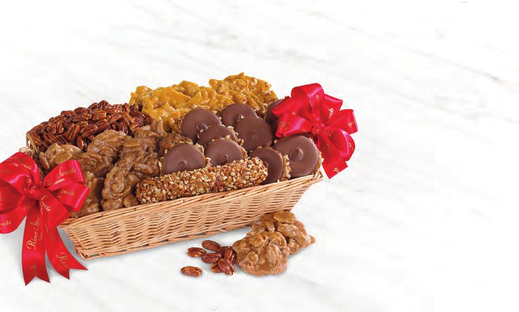 Pralines, Milk Chocolate Bear Claws, Glazed Pecans, hand-stretched Peanut Brittle, and a