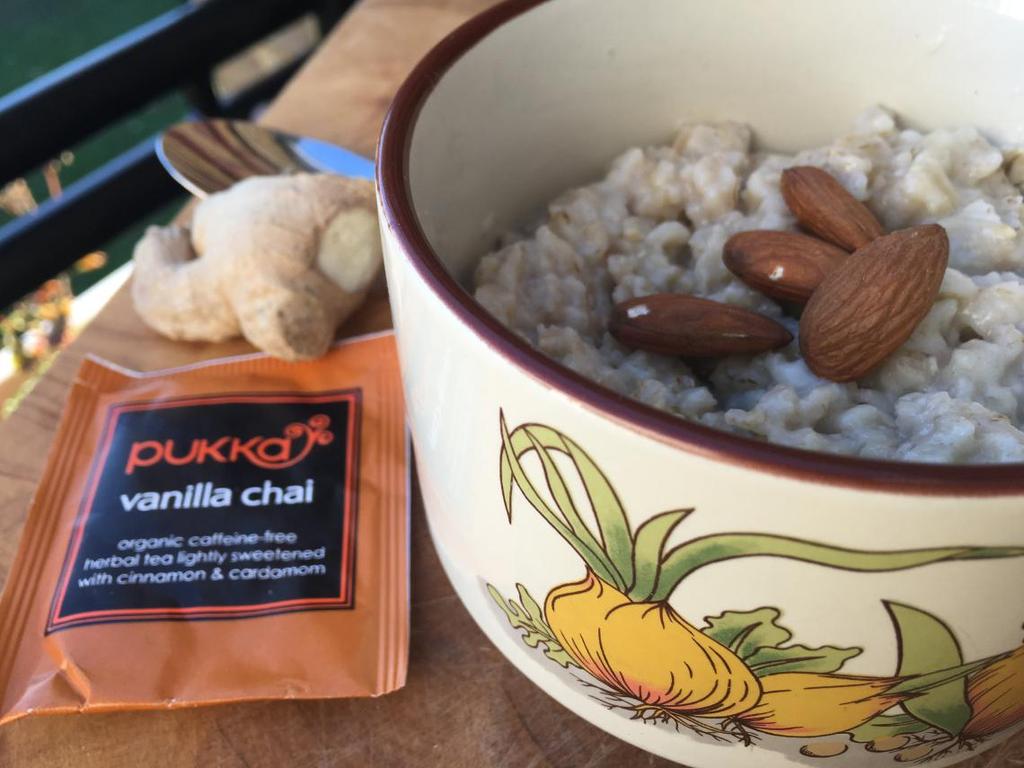 Vanilla Chai and Ginger Porridge PREPARATION TIME: 5 minutes *Soak the oats and milk overnight if possible COOKING TIME: 10-15 minutes SERVES: 1 50-80g rolled oats or quinoa, buckwheat flakes, rice