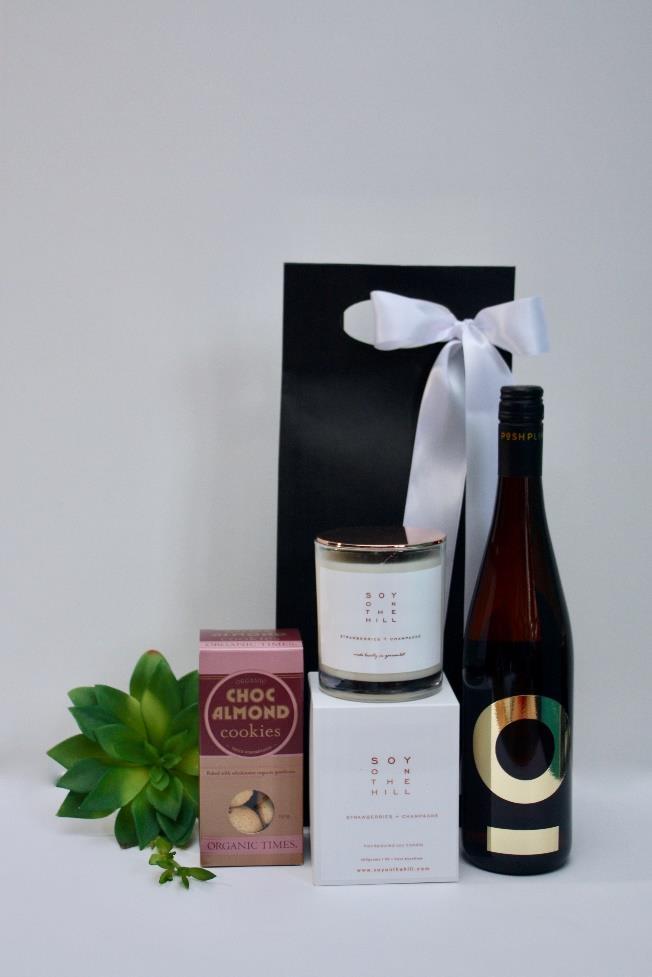 Gift Bag for Her Posh Plonk 750ml Pinot Grigio Naked Edition Soy on the Hill Hand poured Soy