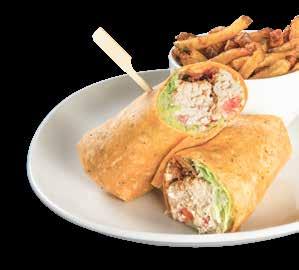 Club Wrap Chicken breast, bacon, tomato, garlic mayo, cheese and lettuce rolled in a tomato-basil tortilla.