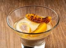 custard with grilled peach and