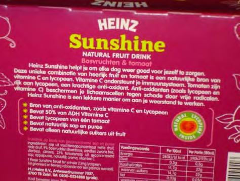 Mainstream grocery Heinz Sunshine helps you to take good care of yourself every day. This unique combination of delicious fruit and tomato is a natural source of vitamin C and lycopene.