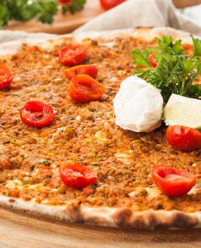 tomatoes, mini mozzarella cheese balls, hazelnuts and fresh basil MIXED PIZZA Pizza sauce, mozzarella cheese, scamorza cheese, sujuk, salami, sausage, cherry tomatoes, green peppers,