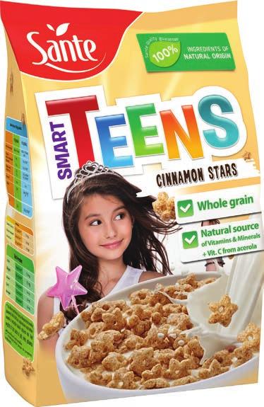 SMART TEENS Sante Smart Teens is a collection of multigrain breakfast crisps made of whole grain, created