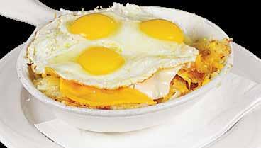 COUNTRY FRESH EGGS Served with American Fries, Hash Browns, Cottage Fries, Grits or Tomatoes, and Toast with Butter and Jelly or Three Silver Dollar Pancakes SPECIALTY SKILLETS Three Eggs 4.