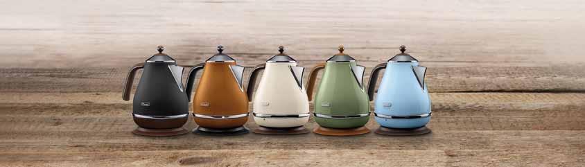 TECHNICAL DATA Icona Vintage Kettles g Unique opaque or high gloss finish with chromed details g Detachable 360 swivel base for cord-free convenience g Water level indicator for easy viewing g Flat
