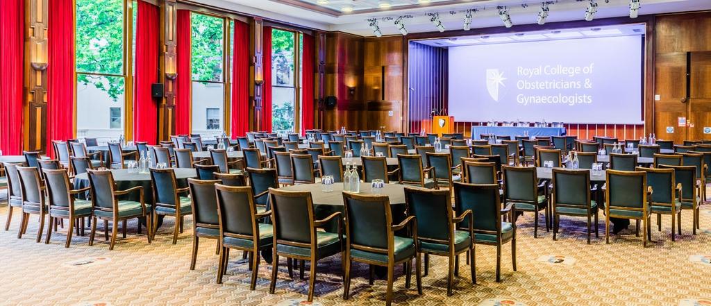 The raised stage area is ideal for speeches and this impressive room with floor to ceiling windows boasts stunning views of Regent s Park and the boating lake.